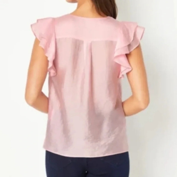 Ryegrass Buckingham Rose Button Front Semi Sheer Ruffle Sleeve Blouse. Size XL. - Picture 4 of 13